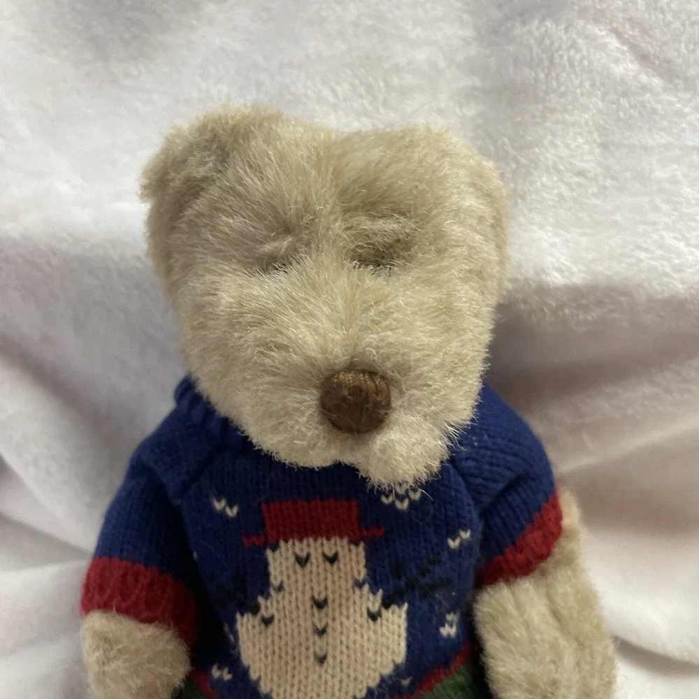 Christmas Teddy Bear Blue Knit Sweater Holiday Snowman Plush Stuffed Animal‎